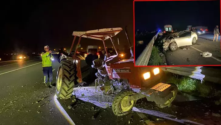 Adana’da otomobilin çarptığı traktör ikiye bölündü: 1’i ağır 6 yaralı
