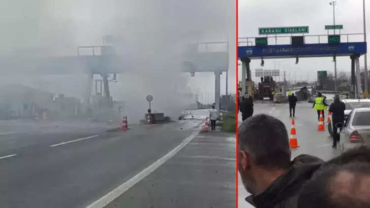 Kuzey Marmara Otoyolu’nda gişelere çarpıp alev alan otomobilin sürücüsü hayatını kaybetti