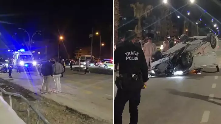 İskenderun’da Motosiklete Çarpan Otomobil Takla Attı: 2 Yaralı