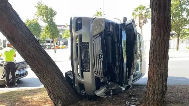 Bakırköy'de Korkutucu Kaza: Ağaçlara Çarpan Otomobil Yan Yattı, Sürücü Yaralandı