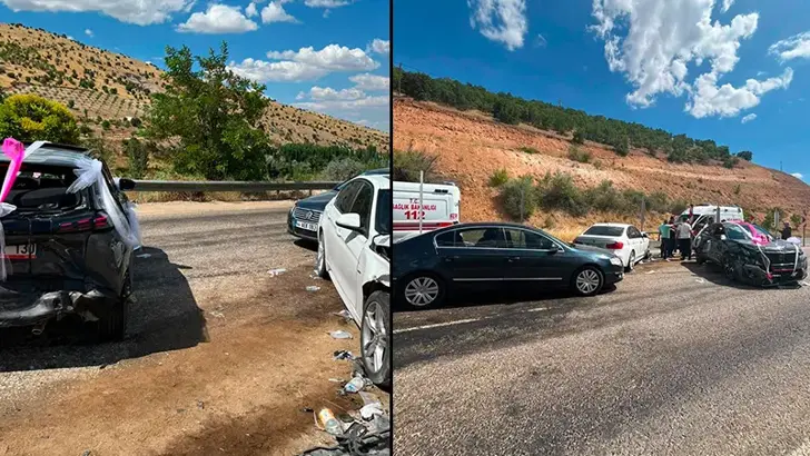 Malatya'da Düğün Yolunda Korkutan Kaza: Konvoyda Zincirleme Çarpışma (4 Yaralı)